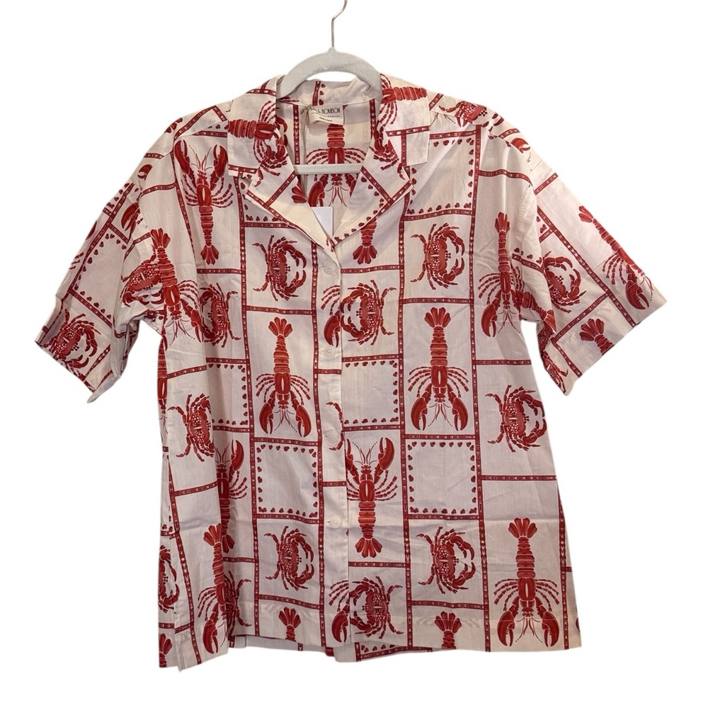 Mus & Bombon Women’s Lobster and Crab Campy Summer Novelty Cotton Shirt sz M